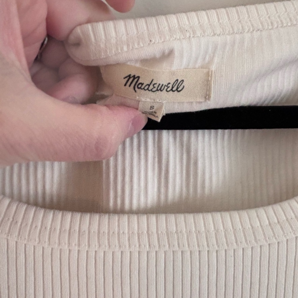 Madewell Cream Ribbed Long-Sleeve Scoop Neck Top, Size Small - Picture 3 of 4